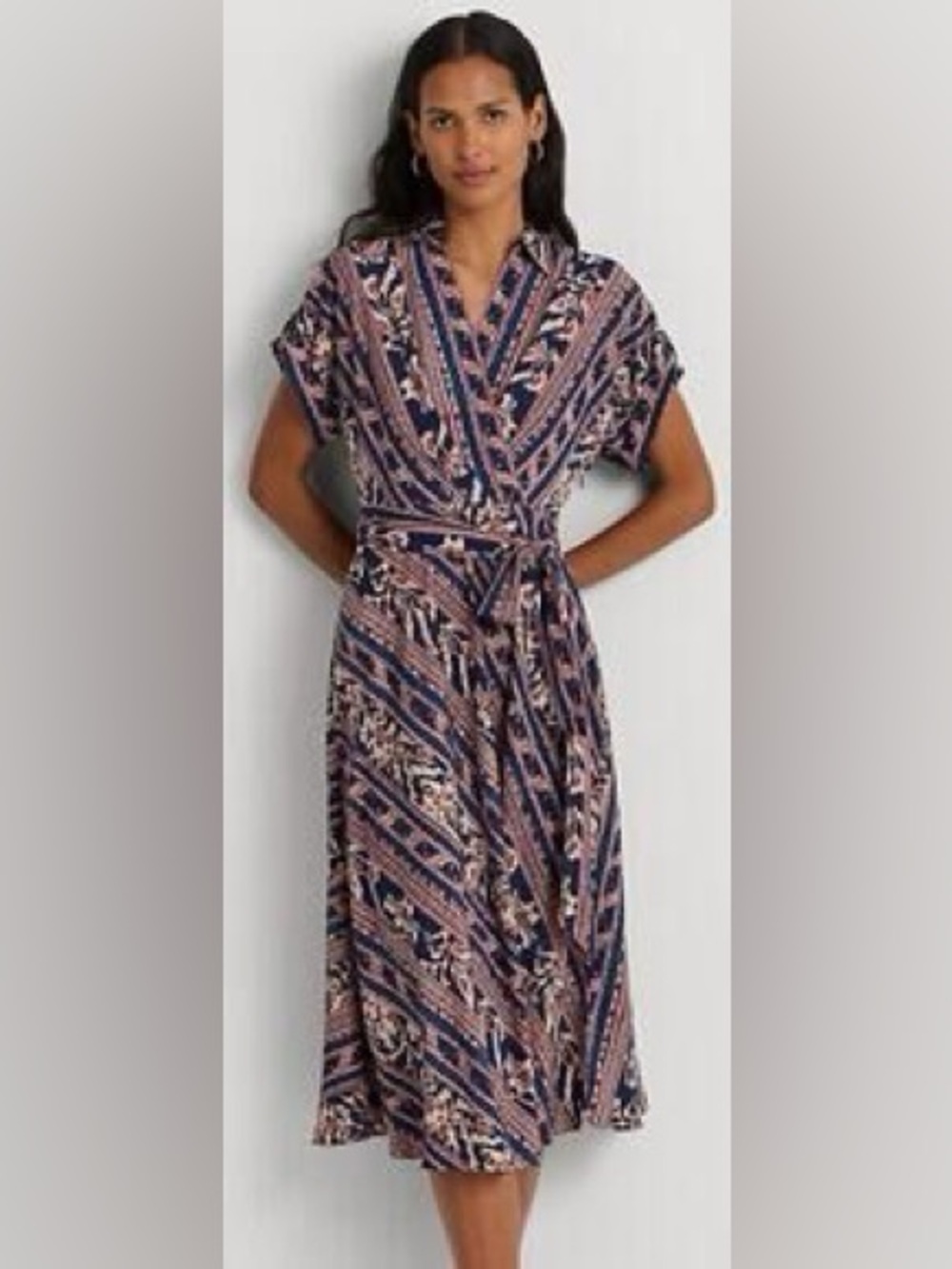 New Fits Medium -Ralph Lauren Size14 Geometric Wrap Midi Dress